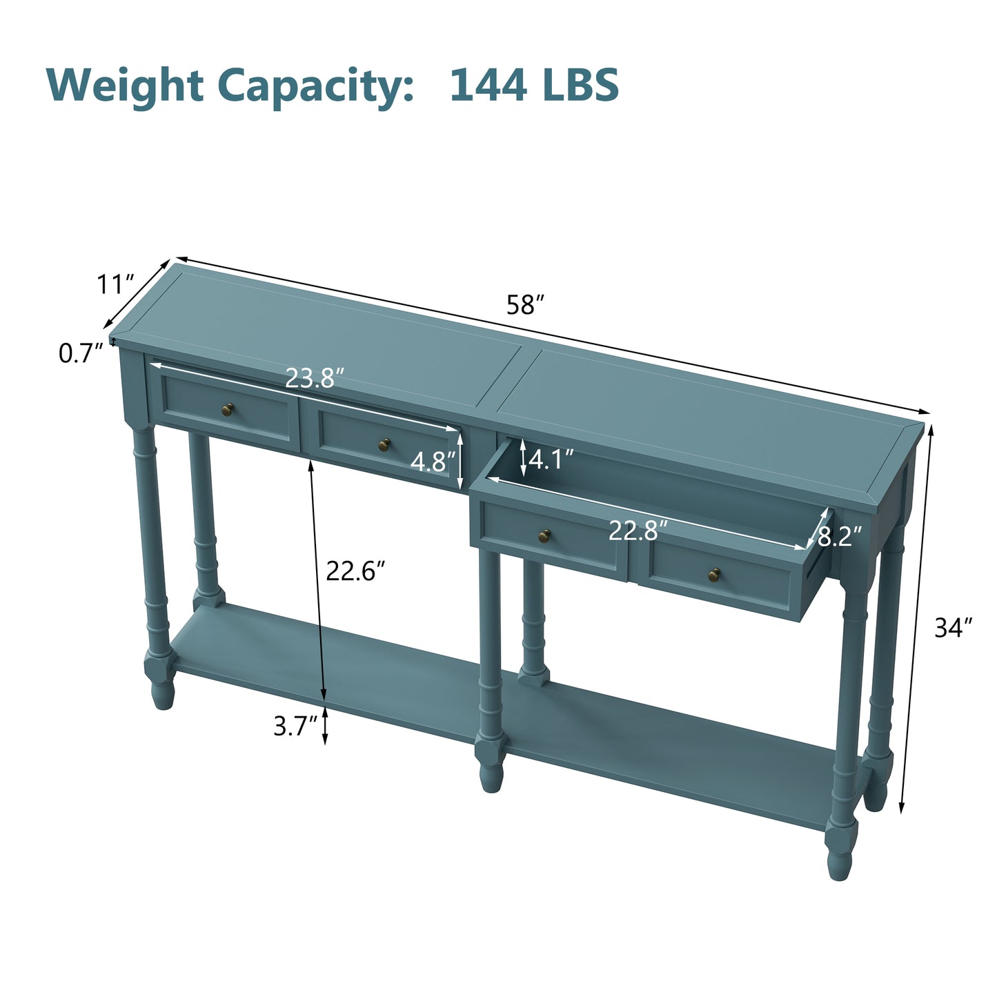 Ychoiceme 58" Farmhouse Console Sofa Table w/Storage Shelves, Drawers & Bottom Shelf, EntrywayTable for Living Room Bedroom Hallway,Easy to Assemble, Navy Blue